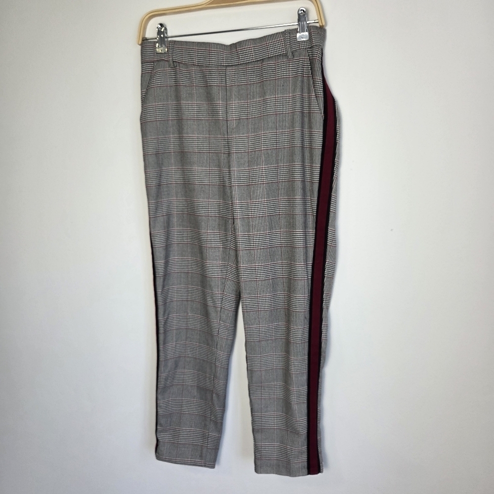 Zara Plaid Dress Pants With Red Side Stripes - Picture 2 of 8
